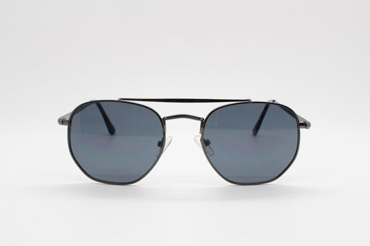 90s vintage modified aviator sunglasses, 6 sided soft angled metal frame in gunmetal with double bridge. Unused small aviators BNWT