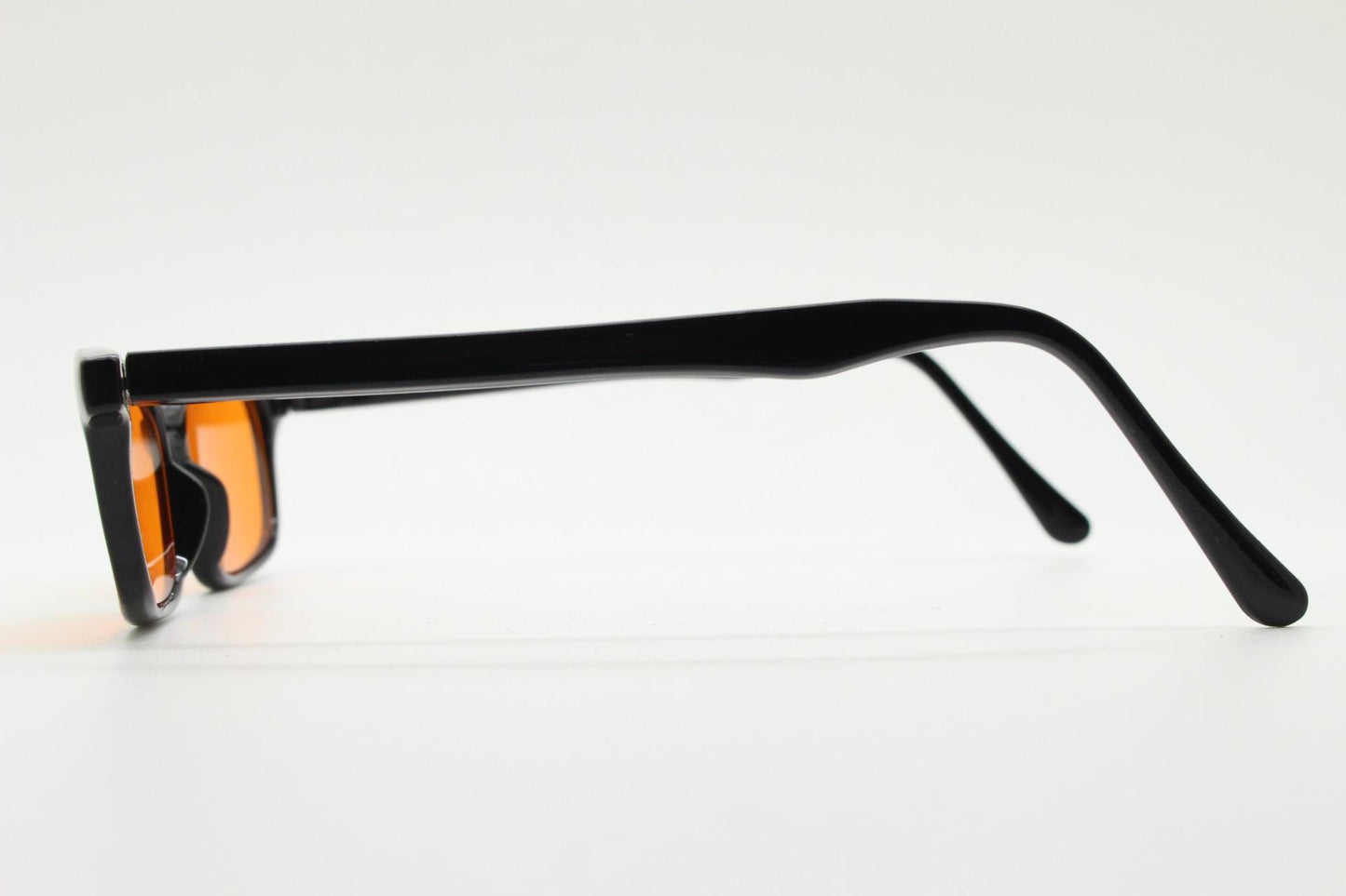 80s vintage rectangular sunglasses. Slim low profile plain black gloss frame with blazing orange lenses. Y2K 2000s. BNWT  NOS