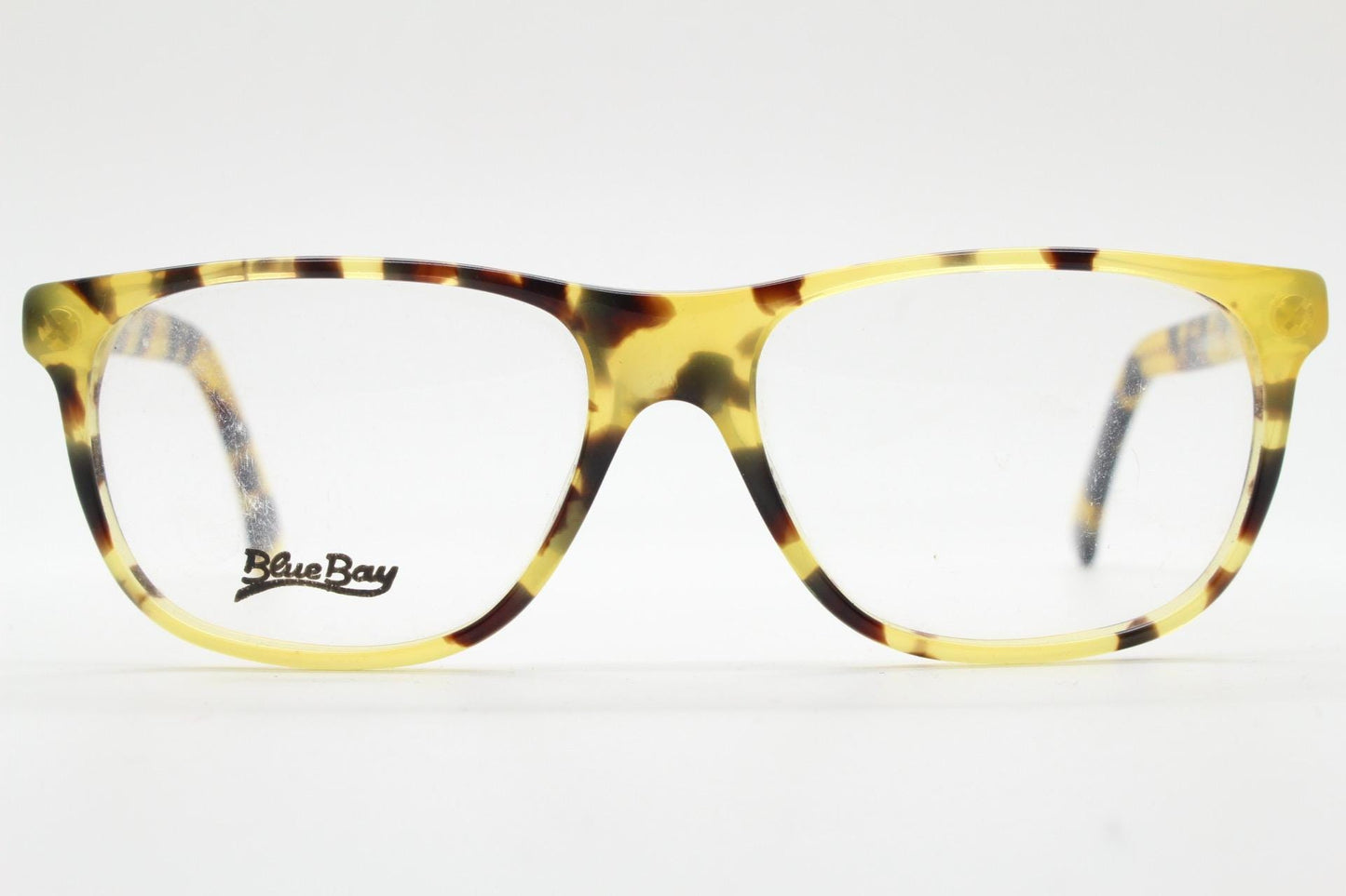 Blue Bay 90s vintage wayfarer design eye glasses made in Italy. Classic rectangular optical frame in honey tortoise. Prescription RX. NOS