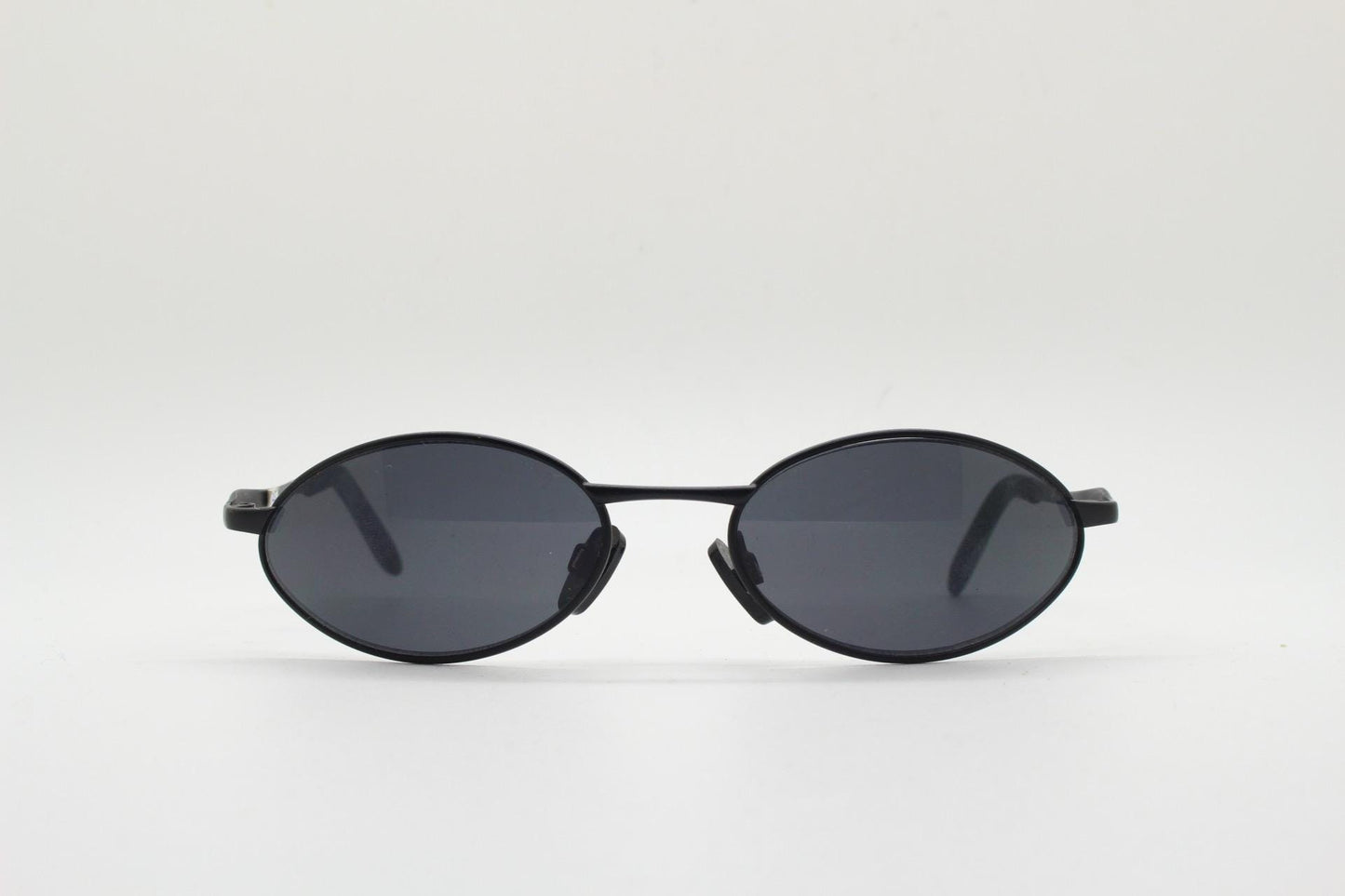 90s vintage small oval bug eye sunglasses. All black matt finish frame. Classic Matrix shape. Cosplay. Unworn NOS