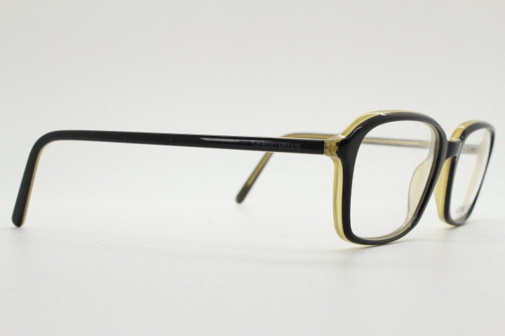 Giorgio Armani rectangular eye glasses made in Italy. Black gloss layered acetate optical frames. Prescription eyeglasses. RX spectacles