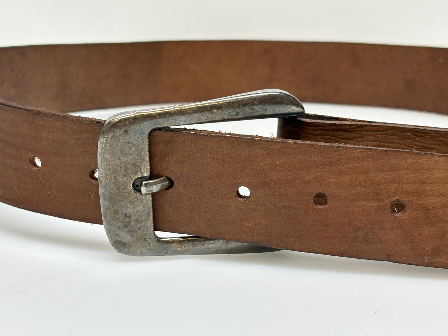60s vintage thick brown leather belt with large brass changeable buckle. Made from genuine premium textured cowhide for jeans or trousers