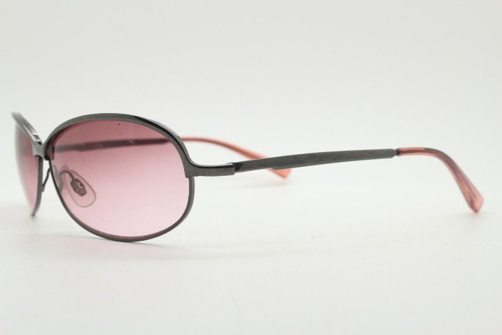 2000s vintage purple mini bug eye aviator sunglasses. Grey chrome frame with sensational graduating mulberry lenses. Y2K. 90s. Unused NOS