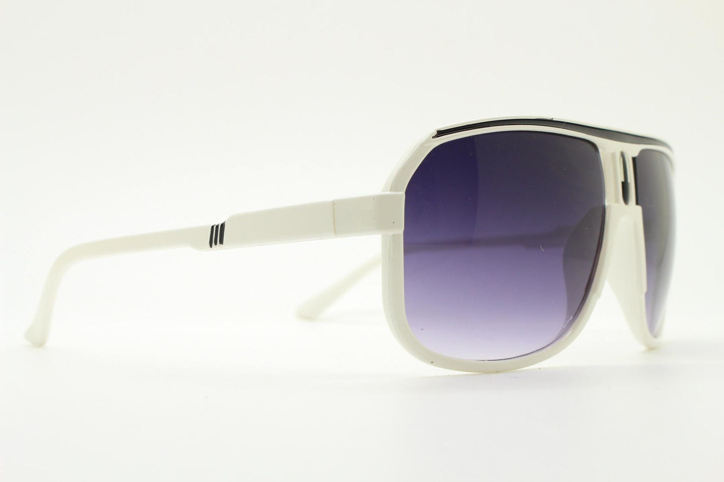Y2K vintage square aviator sunglasses. 2000's ice white frame with graduating black lenses and stripe brow detail. 80s design NOS aviators