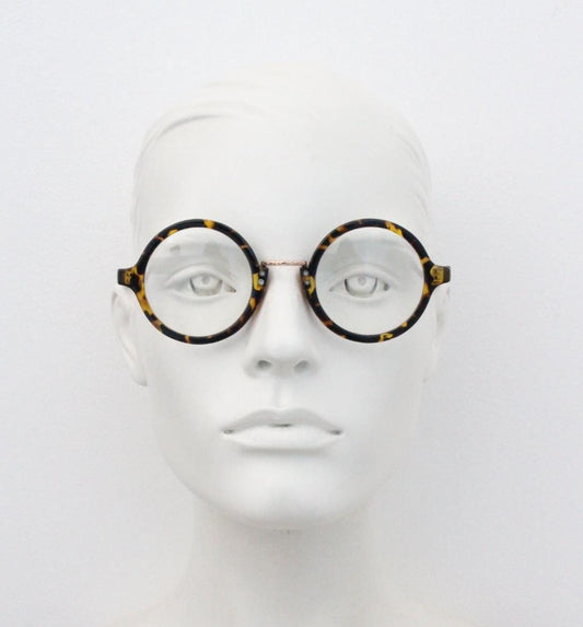 90s vintage round eye glasses. 30s, 20s Le Corbusier style tortoise optical frames. Prescription eyeglasses with clear lenses. Spectacles