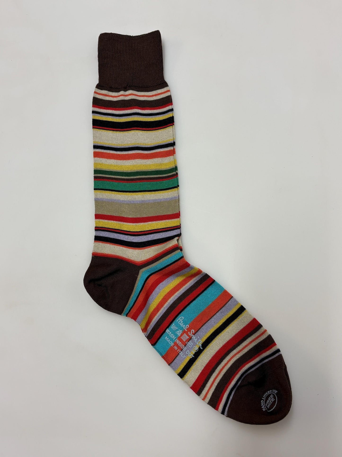 Paul Smith narrow horizontal striped socks in signature rainbow multi colours. Made in Italy. Vintage NOS. Mens large
