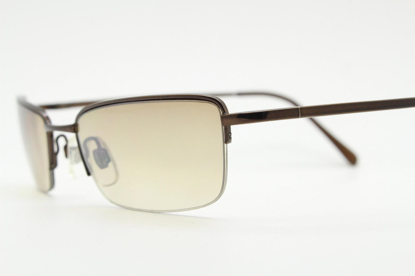 90s vintage small rectangular sunglasses. Minimal solid metal brown chrome half frame with light tone lenses. 2000's. Y2K. NOS. BNWT