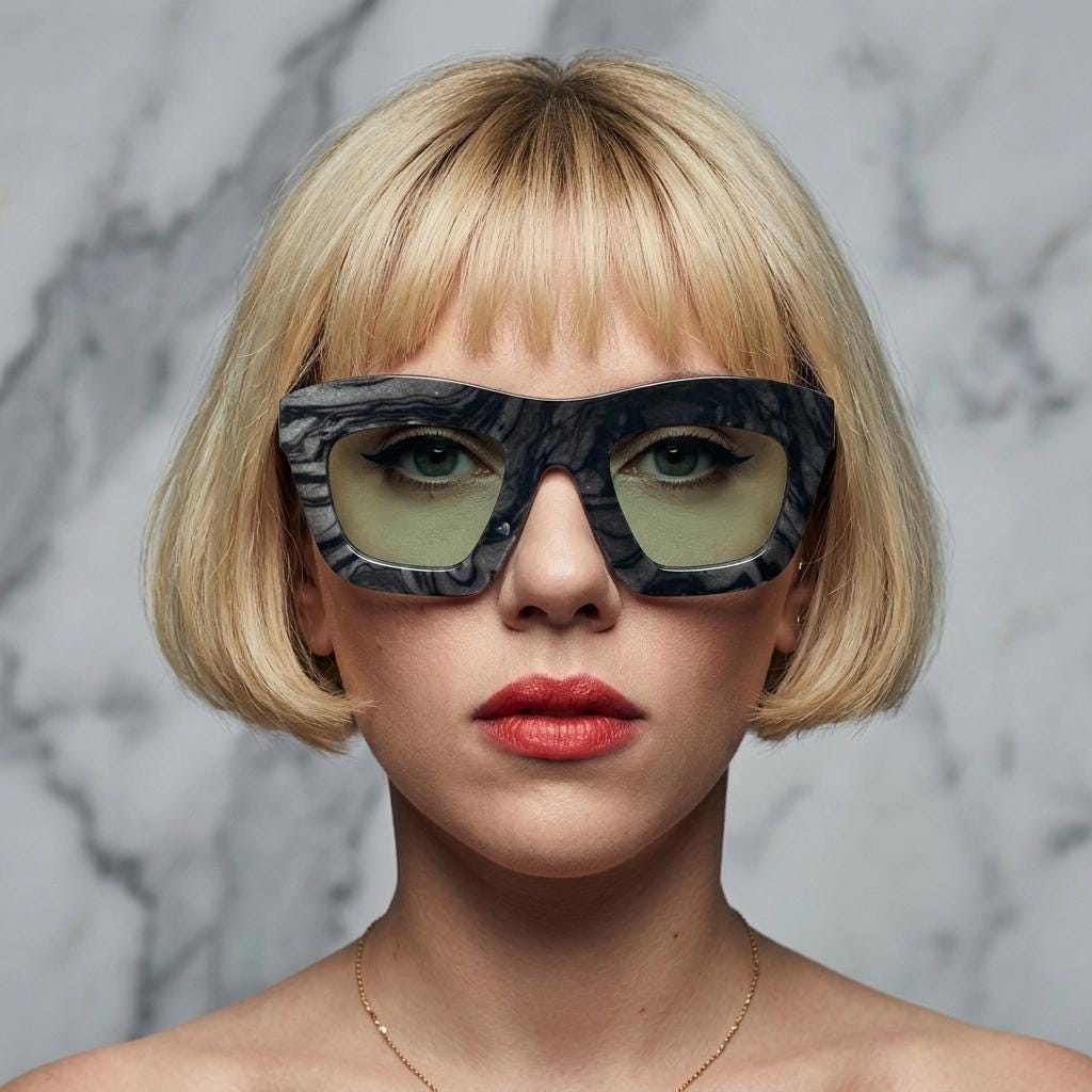 Cheap Monday thick frame cateye sunglasses. Womens chunky oversized grey and black marble cat eye with dark green lenses. Y2k vintage