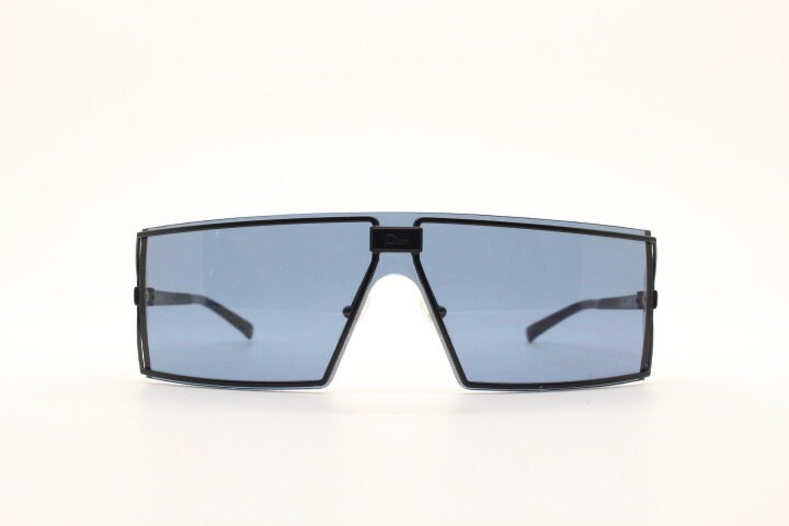 Christian Dior Y2K vintage rectangular shield sunglasses made in Austria. Side blinker all black mono lens mini mask. Troika visor. NOS