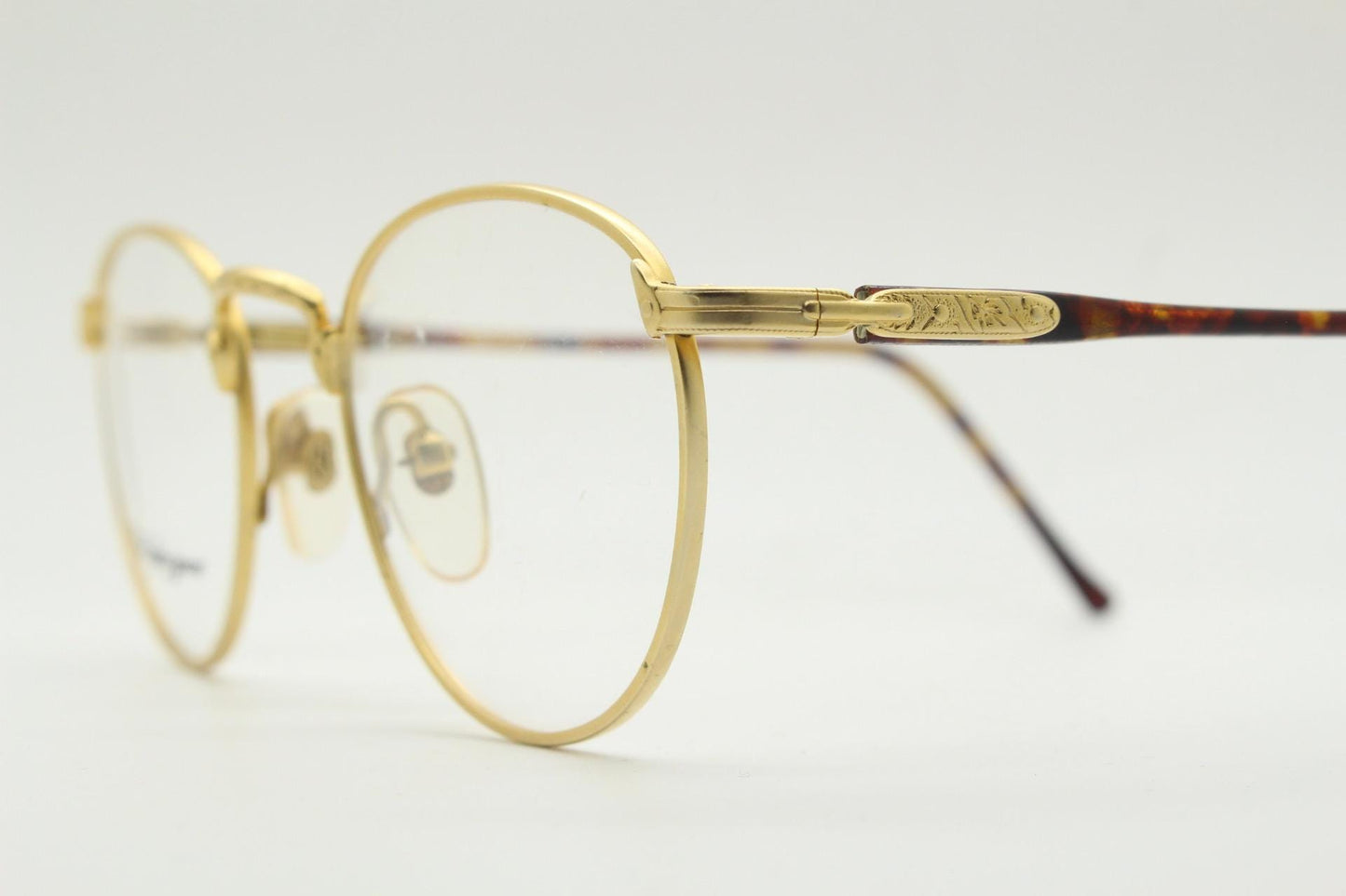 80s vintage round panto metal eye glasses by LS optical made in Italy. Satin finish yellow gold optical frames. Prescription RX. Unused BNWT