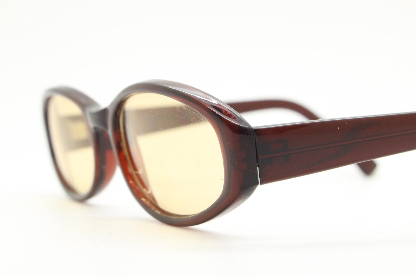 90s vintage rectangular oval sunglasses. Low profile 60s design dark brown acetate frame with light tone lenses. BNWT. Small unused NOS