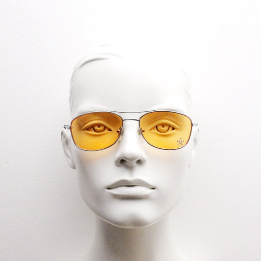 Y2K vintage small square aviator sunglasses. Pared down aviators with diamante heart and blazing orange lenses. Unused NOS. Rhinestone