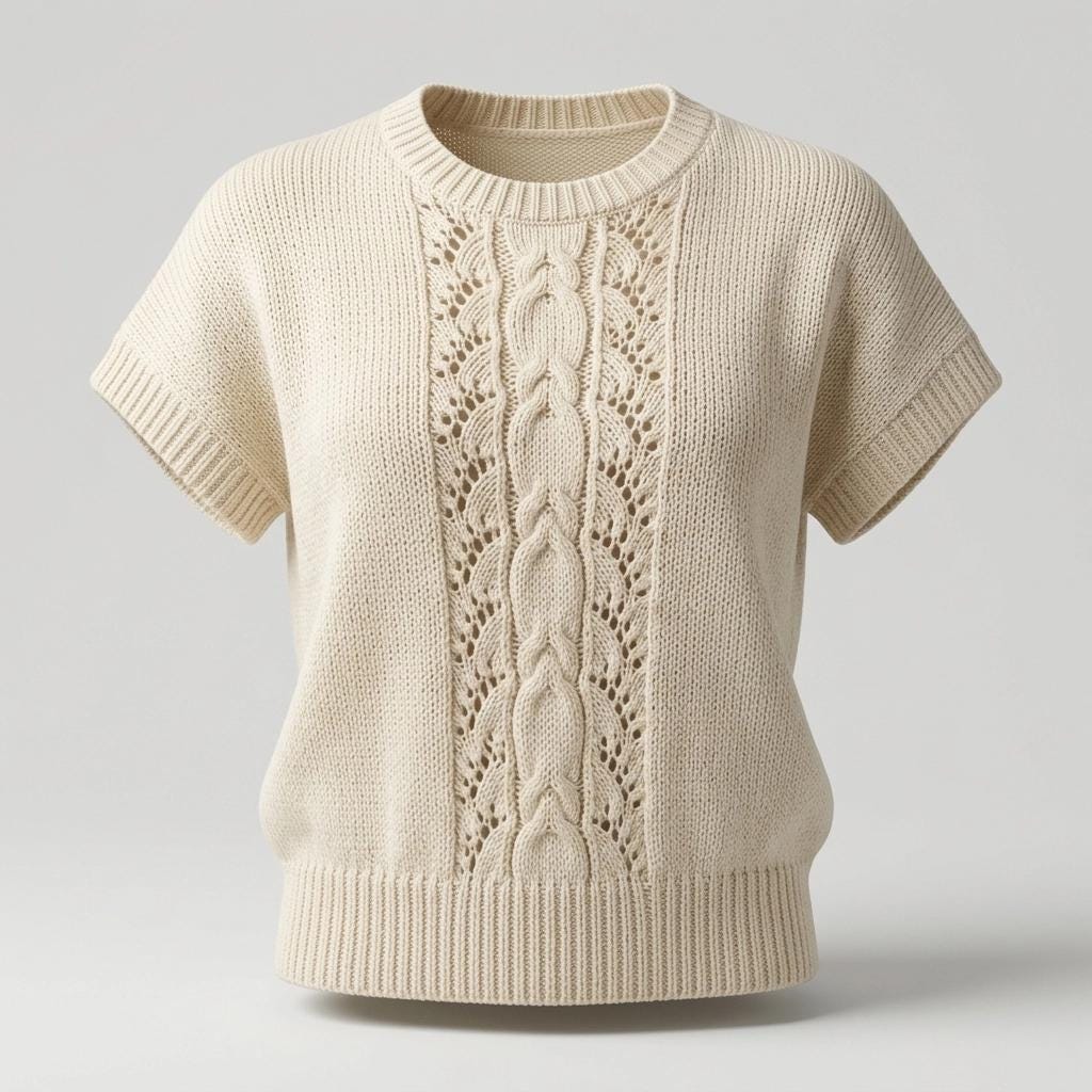 White 80s vintage crochet knit jumper. Short sleeve. Womens sweater. Knit pullover