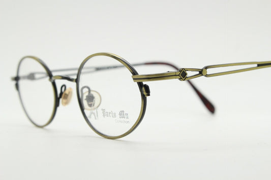 Paris Ma 90s vintage small oval eye glasses. Brushed bronze optical frames with charming details. Prescription NOS. Steampunk spectacles