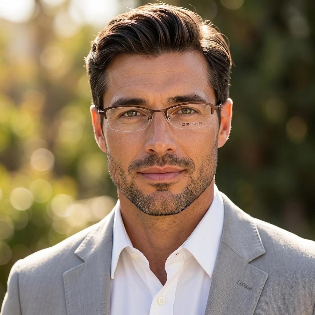 Osiris 90s vintage rectangular half rim eye glasses. Low profile optical frame in handsome brown chrome. Prescription RX Spectacles