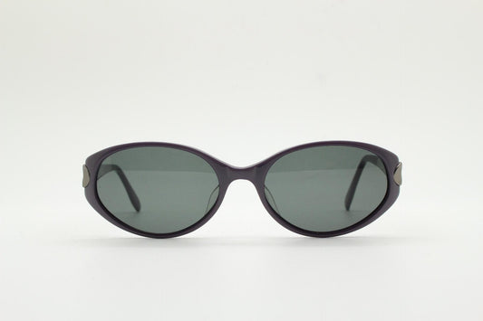 Vintage 90s oval cat eye sunglasses. Minimalistic small low profile grey fine quality acetate frame with metal corners. Womens NOS.