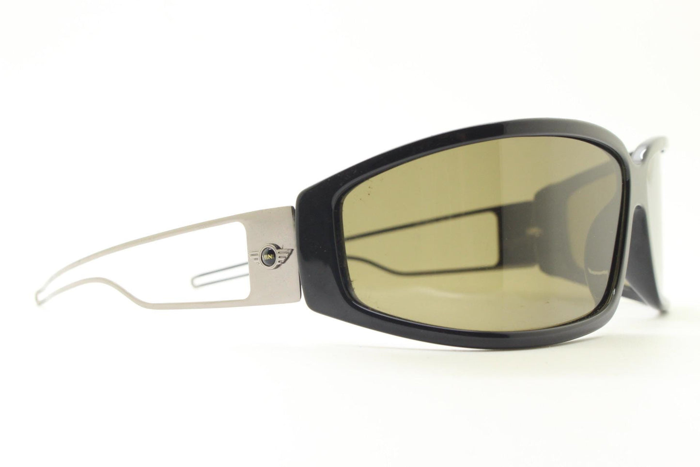 Mini Cooper Y2K vintage shield sunglasses.  Dynamic curved lens wraparound brown 60s style  frame with slim metal arms. Polarised. BNWT. NOS