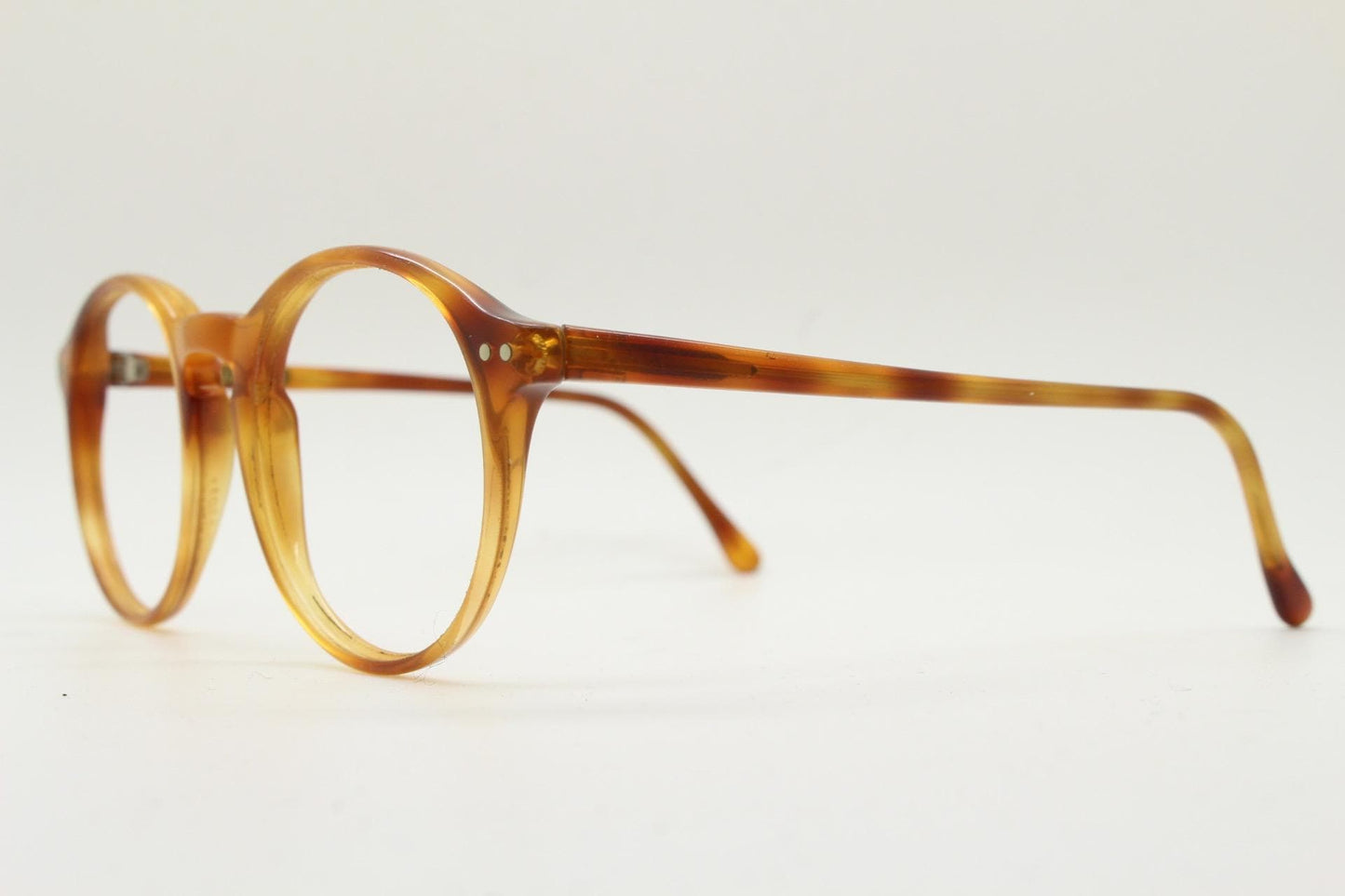 Ralph Lauren round panto 90s vintage eye glasses. 1940s design in light mottled brown acetate. Optical frame. Prescription eyeglasses. RX