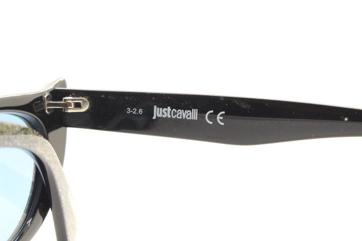 Just Cavalli vintage pointed cat eye sunglasses. Intense silver glitter 50s design bad girl acetate cateye. NOS. Rockabilly pin up