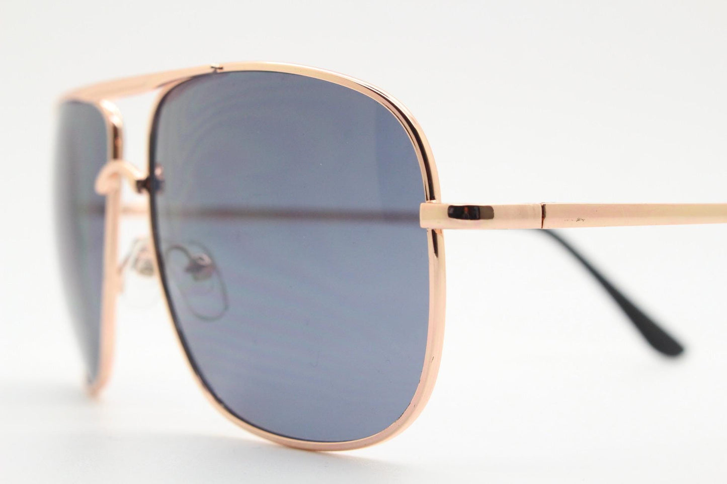 Y2K vintage square aviator sunglasses. Gold chrome metal frame 70s design aviators with black lenses. Teardrop, 2000s. Unused NOS
