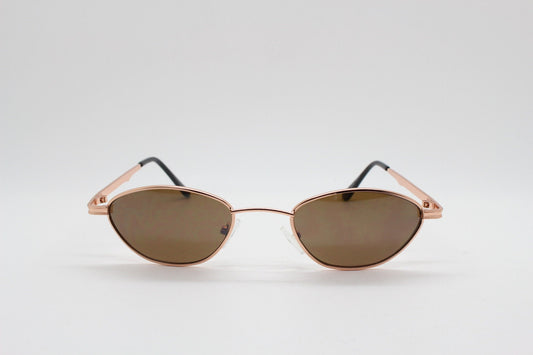 90s vintage low profile angular sunglasses. Minimal small rose gold metal frame with brown lenses, Unused. BNWT