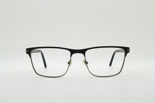 Calvin Klein rectangular eye glasses. Gunmetal grey chrome wire optical frames with black matt brow. Prescription eyeglasses. RX Spectacles