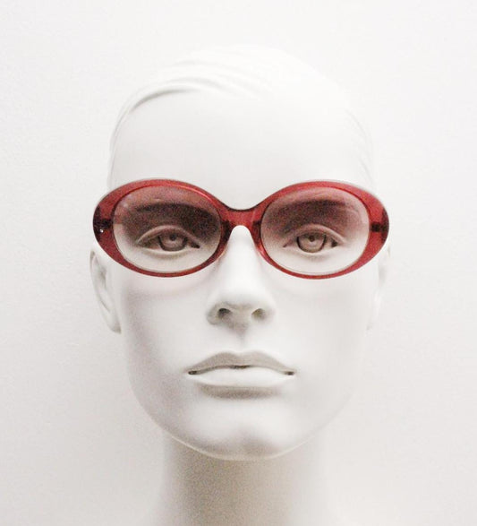 Rebecca Taylor Y2K chunky oval sunglasses made in Japan. Womens transparent pink frame with sensational graduating lenses. Designer vintage