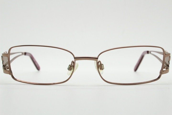Missoni rectangular low profile eye glasses. Brown chrome optical frames with flower detail. Prescription eyeglasses. RX spectacles