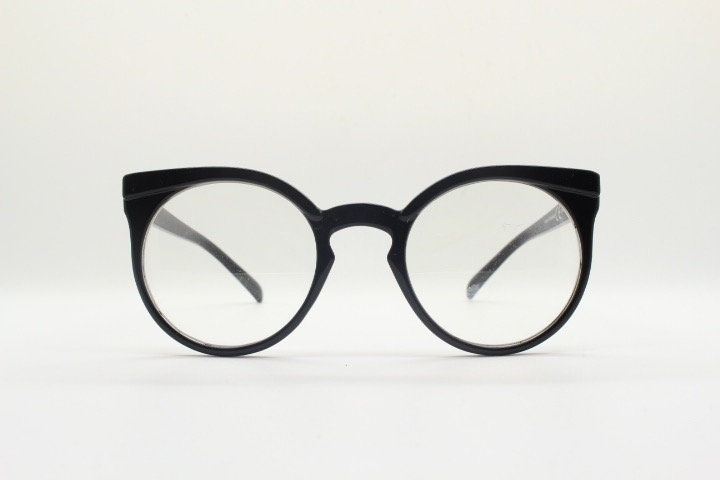 Y2K vintage round cat eye glasses. Black cateye optical frames. Womens prescription eyeglasses. Rockabilly. Clear lens spectacles. RX