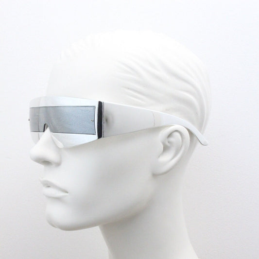 Y2K vintage square visor sunglasses. All silver 80s style robot shield design mirror mono lens with full height arms. 2000s mask. NOS BNWT