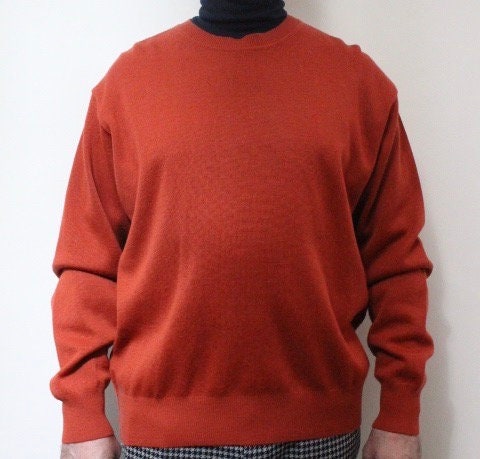 Gabicci vintage plain knit jumper. Mens orange round neck wool sweater. BNWT. Unused NOS pullover. Clearance item - rrp 80 GBP