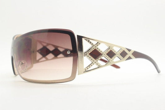 Y2K vintage visor sunglasses. 2000's brown wraparound mono lens mini mask shield design with stupendous lattice arms. Bug eye. Unworn NOS