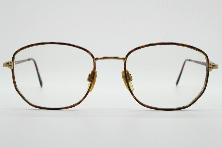 Giorgio Armani 90s vintage angular squared eye glasses made in Italy. Subtle metallic satin tiger print optical frames. Prescription RX