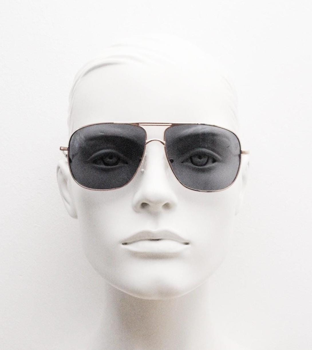 Y2K vintage square aviator sunglasses. Gold chrome metal frame 70s design aviators with black lenses. Teardrop, 2000s. Unused NOS