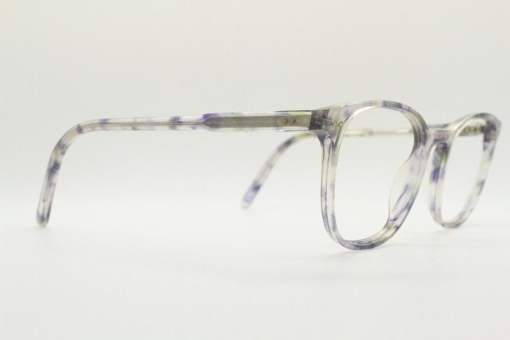 Ace and Tate modified wayfarer design eye glasses hand made in Italy. Crystal acetate optical frame with cloudy gery tones. Prescription RX