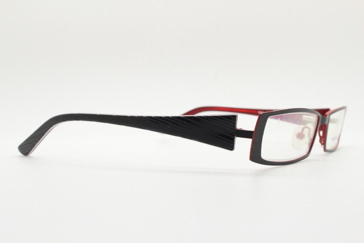 William Morris vintage rectangular eye glasses. Black matt low profile metal optical frames with layered acetate arms. Prescription RX NOS