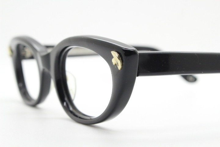 Kirk Originals cat eye glasses. Womens small black gloss acetate optical frames. Prescription RX eyeglasses. NOS. Rockabilly pin up