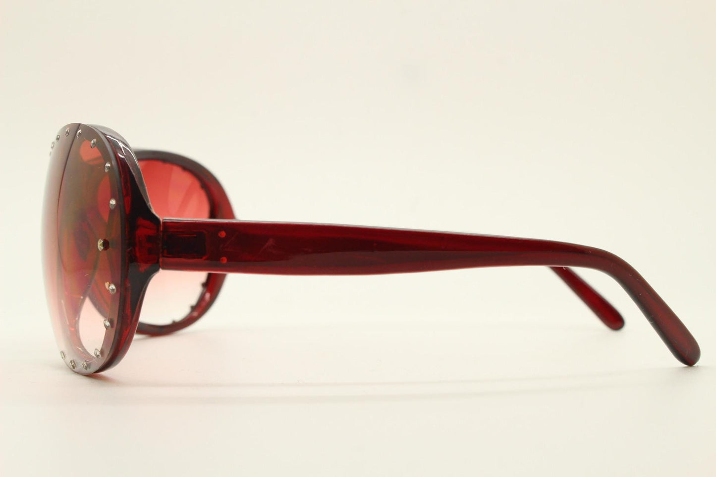 Y2K vintage visor aviator sunglasses with diamante. Red wrap around mini mask shield design with curved mono lens. 2000s NOS. Rhinestone