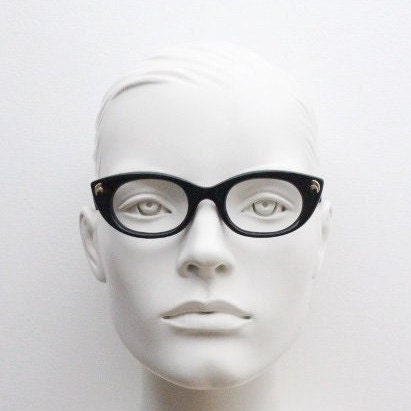 Kirk Originals cat eye glasses. Womens small black gloss acetate optical frames. Prescription RX eyeglasses. NOS. Rockabilly pin up