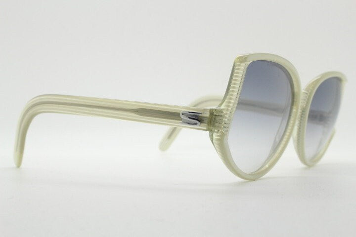 Silhouette 70s vintage abstract upside down sunglasses model 3018 made in Austria. Dynamic grey pearlised acetate frame with white stripes