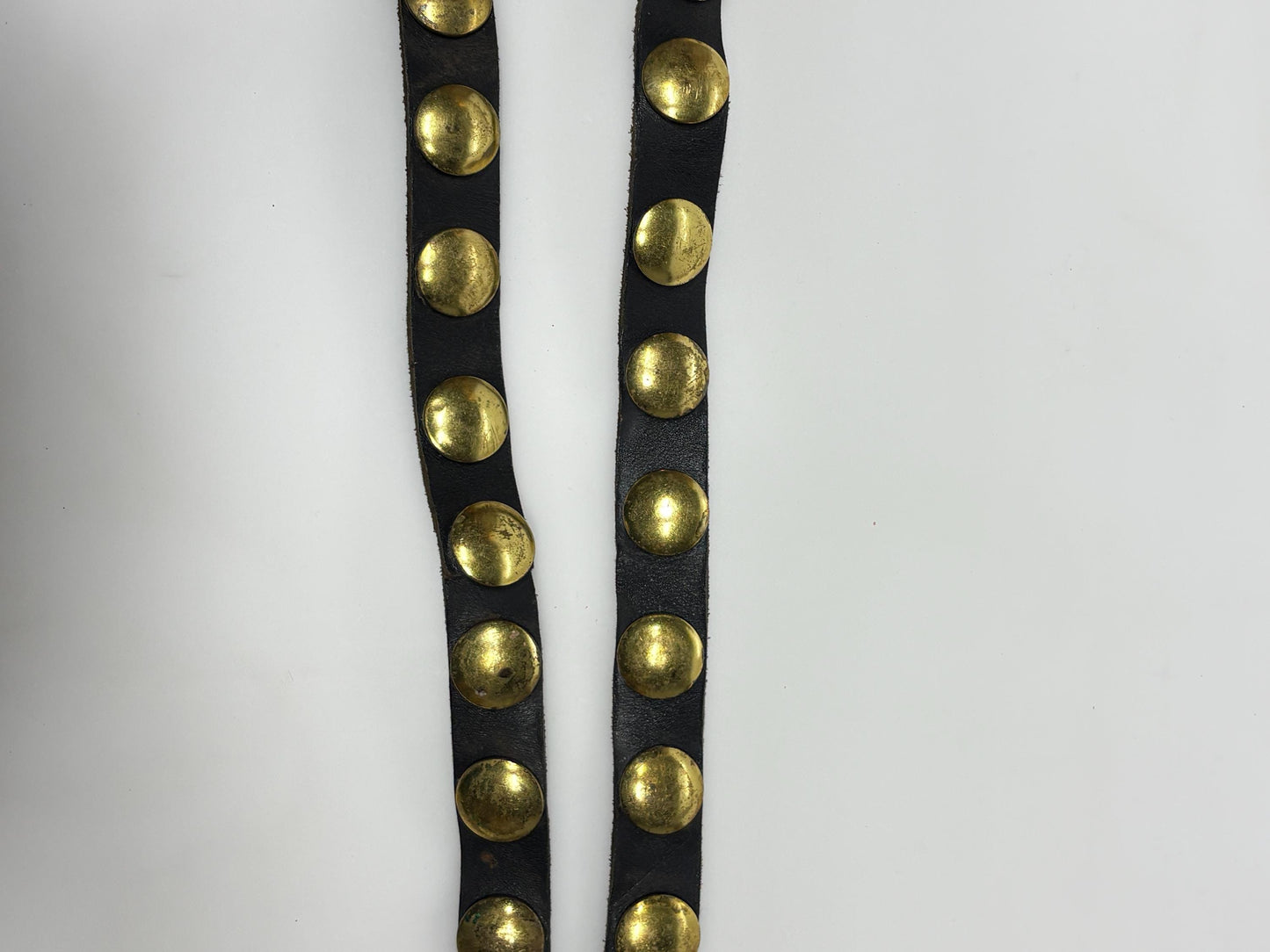 50s vintage double belt for a dress. Black genuine leather 1" height with big brass dome studs. Mexican Mariachi style cowgirl