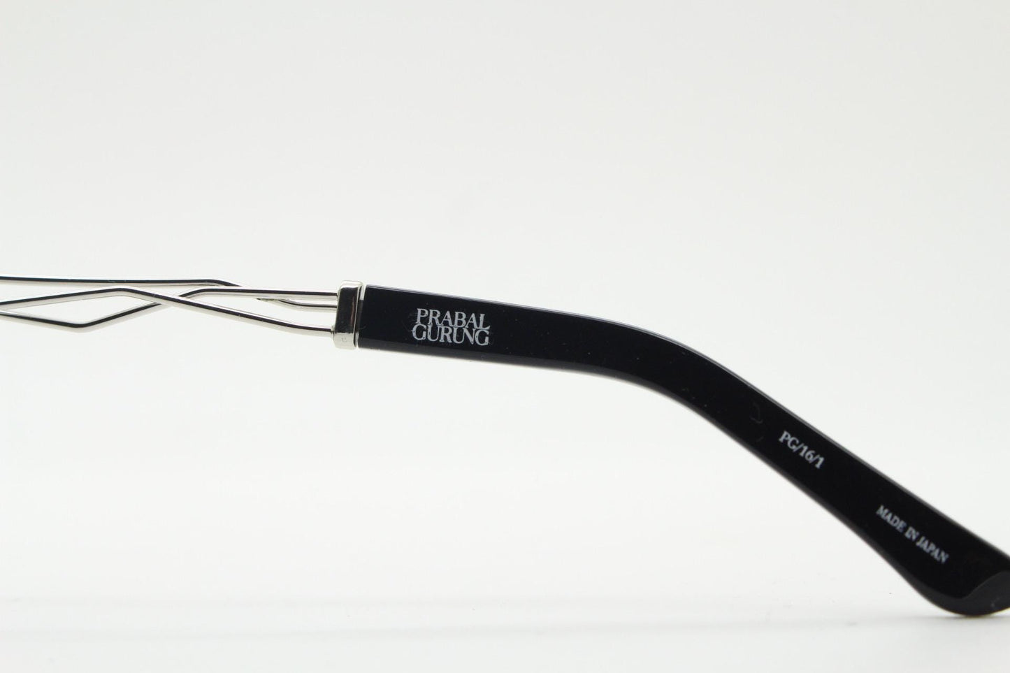 Prabal Gurung stylized aviator sunglasses made in Japan by Linda Farrow. Black frame with innovative abstract metal arm  Vintage Collab. NOS