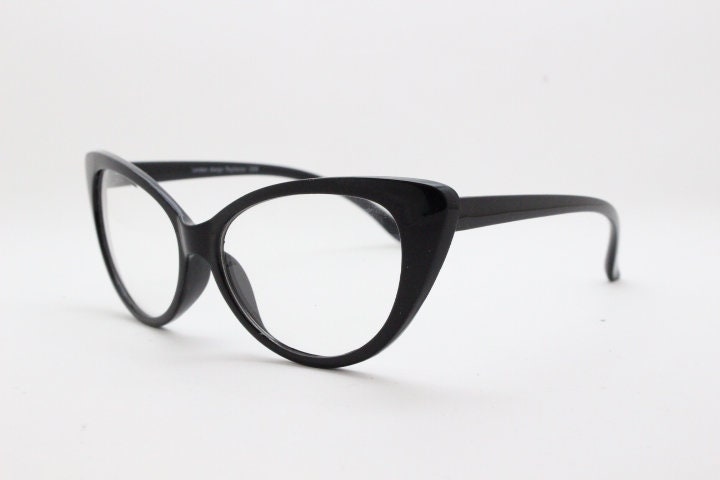 Y2K vintage pointed cat eye glasses. Black clear lens optical frames. Womens prescription eyeglasses. 50s style rockabilly spectacles. RX