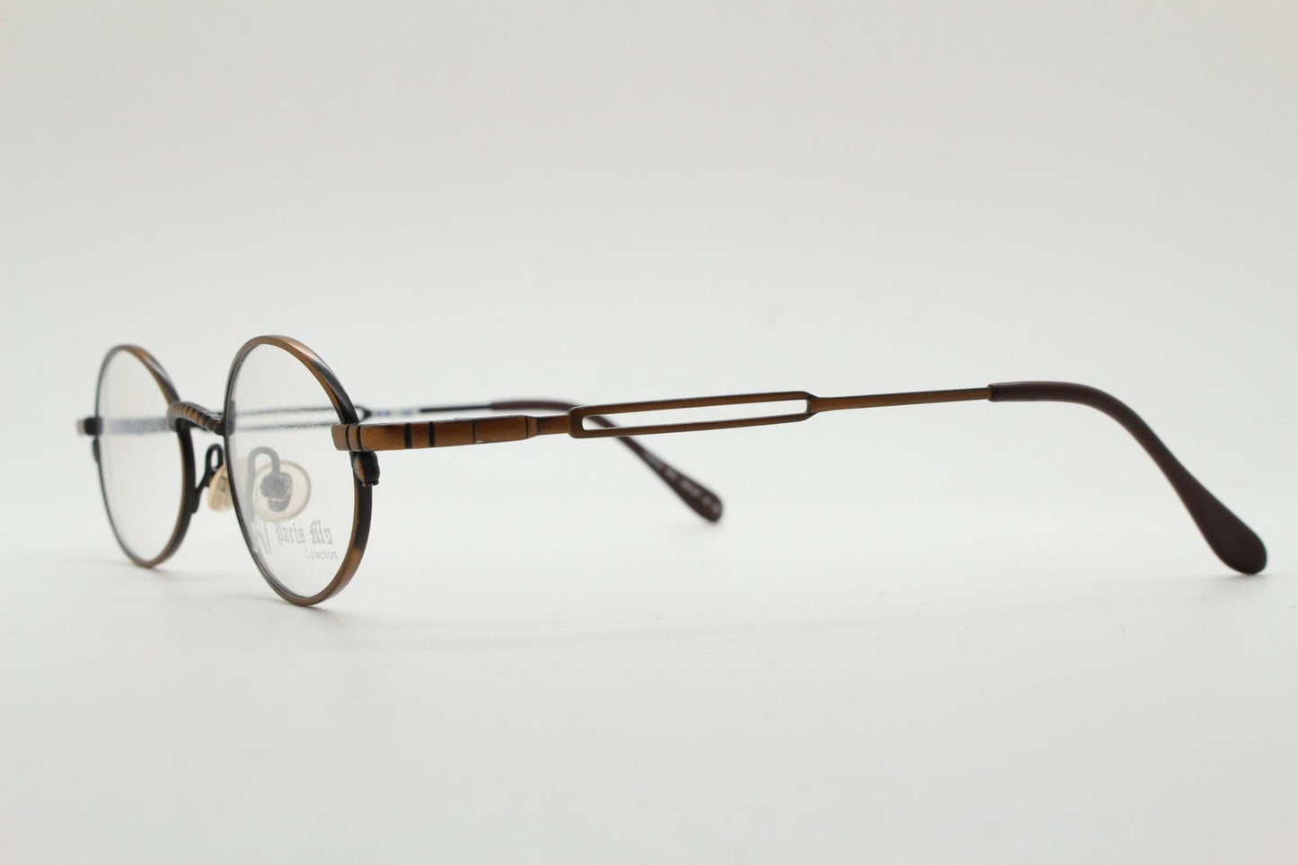 Paris Ma 90s vintage small oval eye glasses. Brushed bronze optical frames with charming arm details. Prescription. Steampunk spectacles NOS