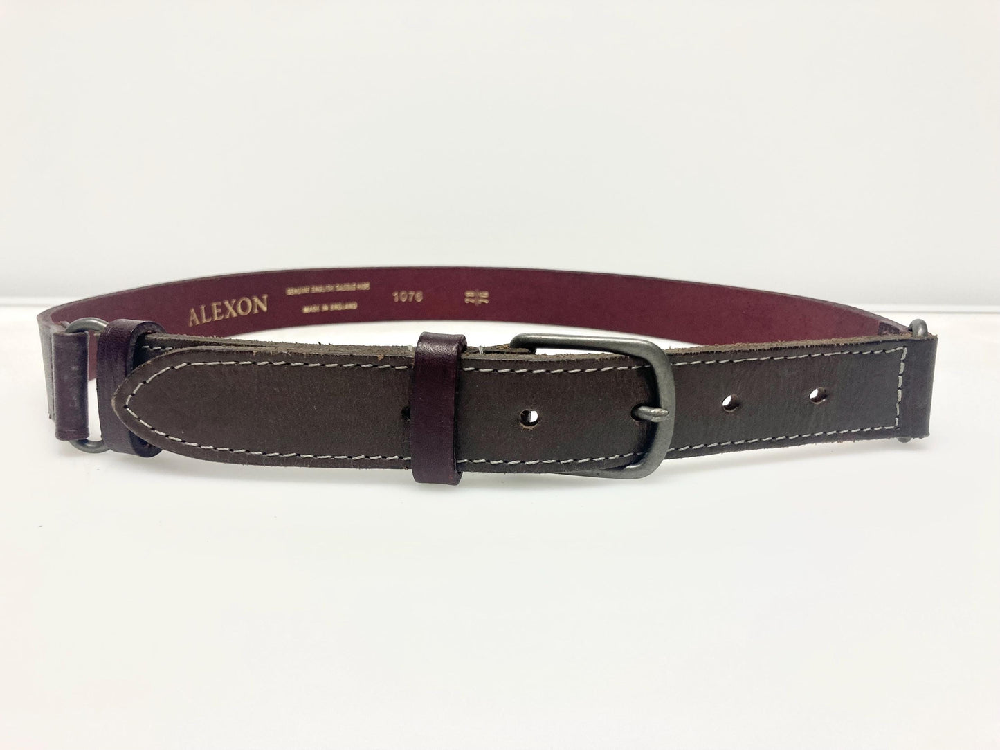 90s vintage 2 tone sectional genuine leather saddle hide belt in oxblood and khaki. For dress or trousers. Made in England by Alexon. NOS