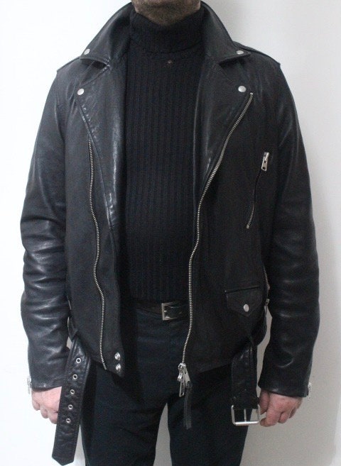Allsaints black motorcycle jacket with. Genuine lambs leather hip length biker with fixed adjustable belt. BNWOT. Over 30% sale rrp 469 GBP