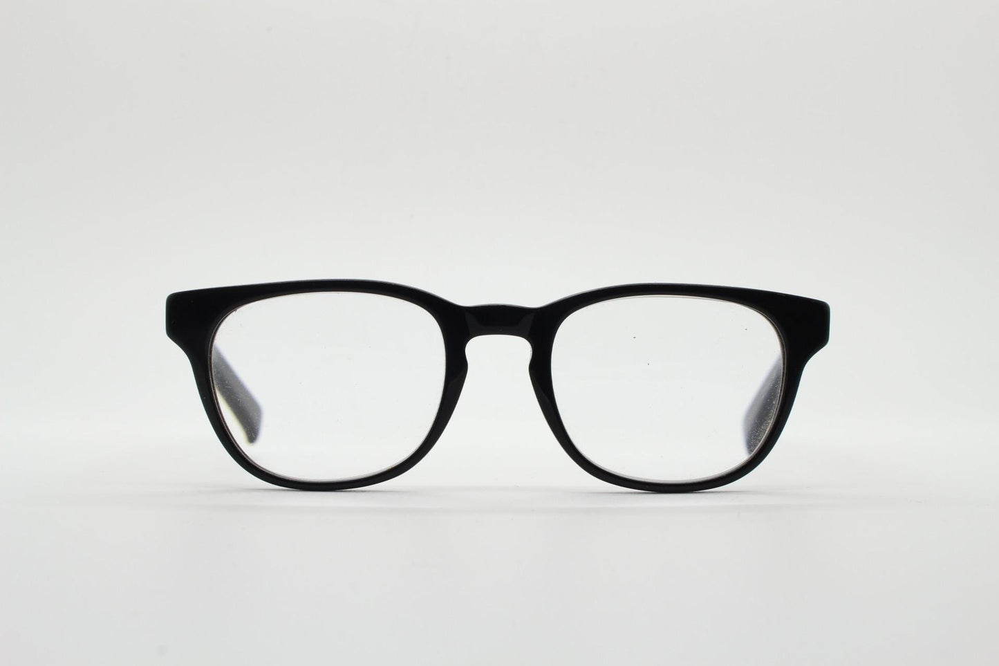 Andi Black rectangular horn rim eye glasses. Black gloss 40s design acetate optical frames with keyhole bridge. Prescription RX spectacles