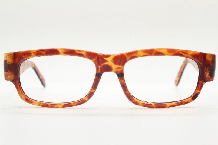 80s vintage rectangular low profile eye glasses. Transparent brown giraffe pattern optical frames. Prescription RX Spectacles. NOS
