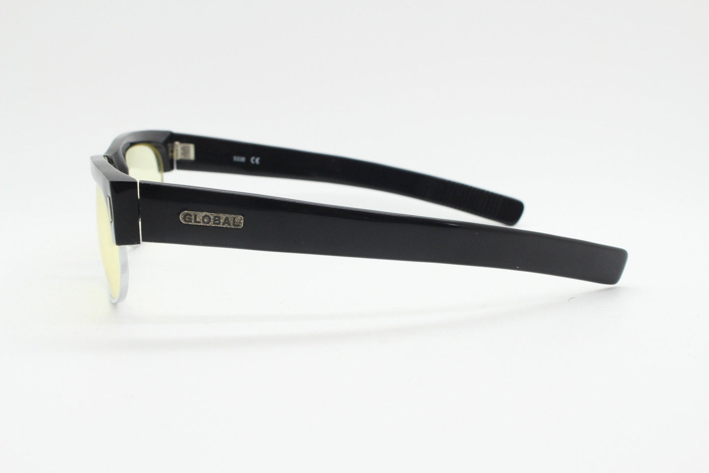 90s vintage half frame glasses. Black gloss low profile flat top design with straight arms and clear lenses. Unused NOS