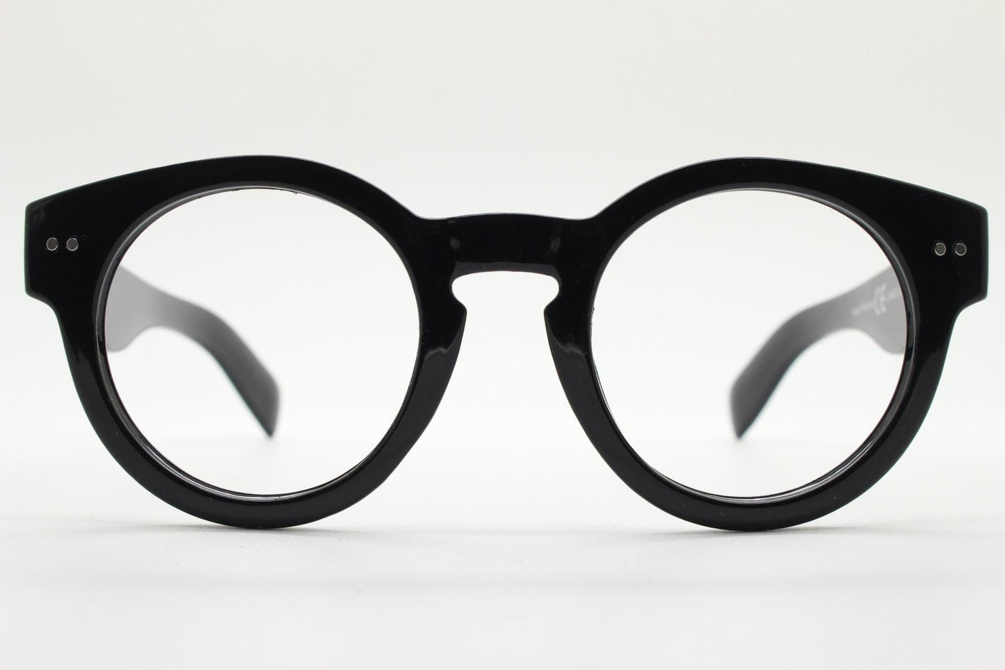 90s vintage plain black round eye glasses. 30s, 20s design optical frames with a keyhole bridge. Prescription eyeglasses. RX spectacles. NOS